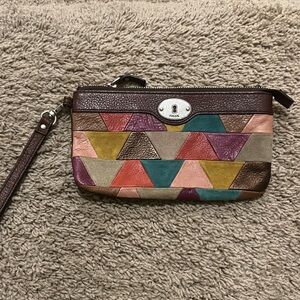 Fossil wristlet purse leather suede multicolored like new